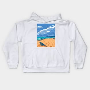 Waimea Bay Beach in Pupukea Marine Life Conservation District North Shore Oahu Hawaii USA WPA Art Deco Poster Kids Hoodie